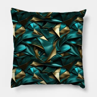 Funky Facade: Trompe-l’oeil Green Turquoise and Gold Pillow