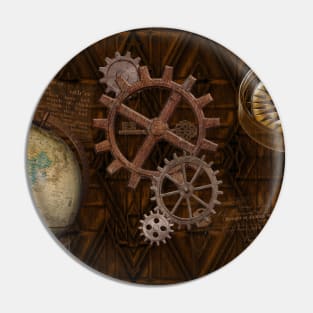 Steampunk Gears on Coppery-look Geometric Design Pin