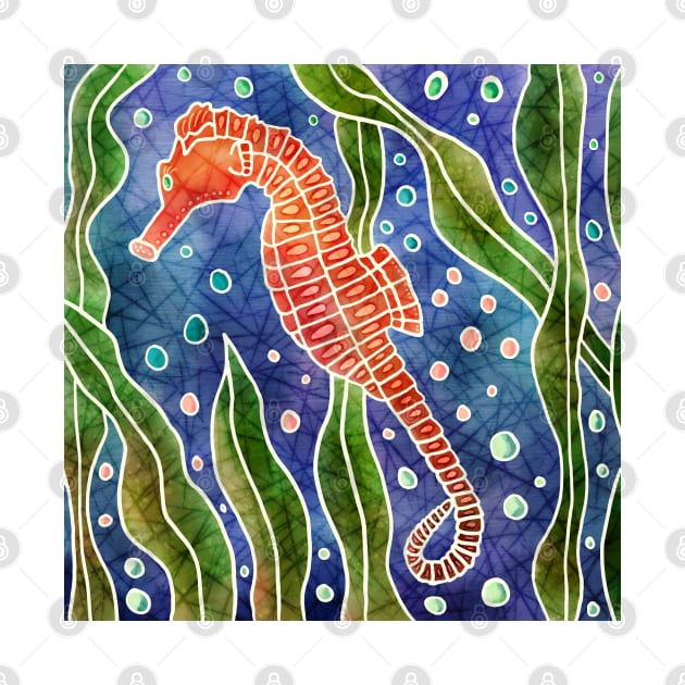 Seahorse batik silk painting by DragonpupLees