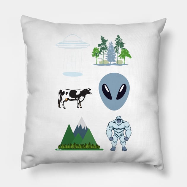 Ufo bigfoot cow abduction alien - sci fi Pillow by LukjanovArt