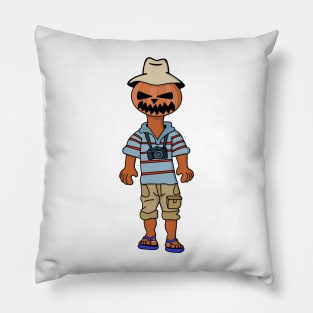 Pumpkin Head Tourist on a Warm Halloween Pillow