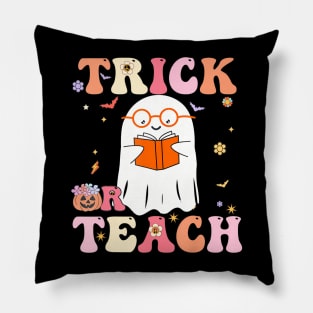 Trick Or Teach Groovy Retro Ghost Teacher Halloween 2022 Pillow