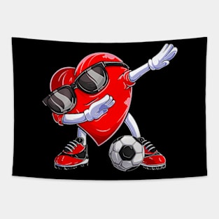 Dabbing Soccer Ball Heart Valentines Day  Men Boys Kids Tapestry