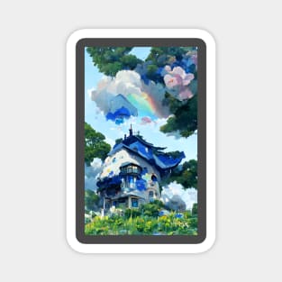 Dreamy Blue House Treasured in the Forest Floras of the Jungle Magnet