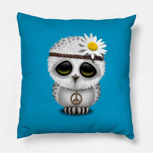 Cute Baby Snowy Owl Hippie Pillow by jeffbartels