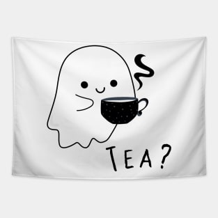 Cute ghost with a cup of hot tea Tapestry