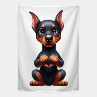 Valentine Doberman Pinscher Dog Giving Heart Hand Sign Tapestry