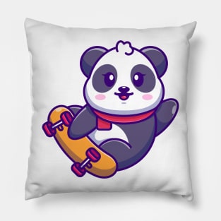Cute panda play skateboard cartoon Pillow