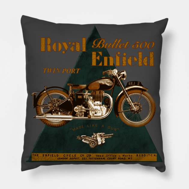 The Legendary Royal Enfield Bullet 500 Twin Port by MotorManiac Pillow by MotorManiac