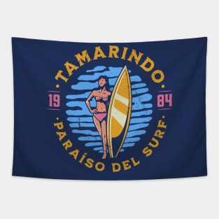 Vintage Tamarindo, Costa Rica Surfer's Paradise // Retro Surfing 1980s Badge Tapestry