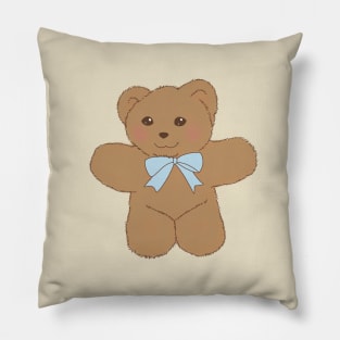 teddy bear ribbon coquette dollette brown blue Pillow