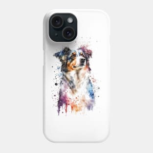 Rainbow Miniature American Shepherd Watercolor Art Phone Case