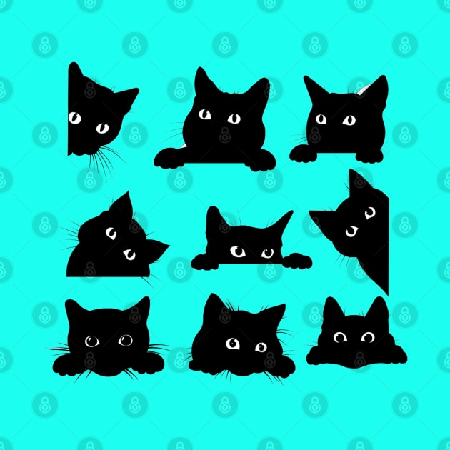 Cute Funny Black Cat in Different Positions Artwork by Artistic muss