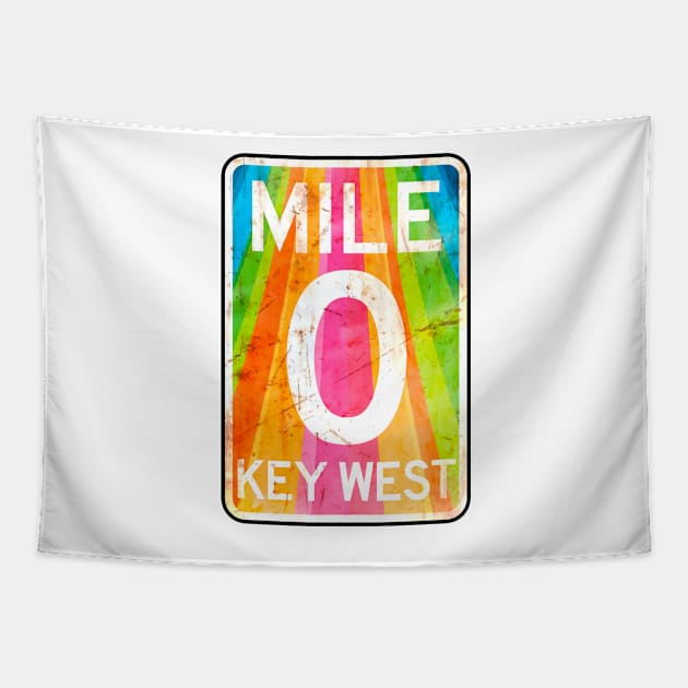 Copy of Mile 0 Key West Florida A1A Rainbow Tapestry by TravelTime