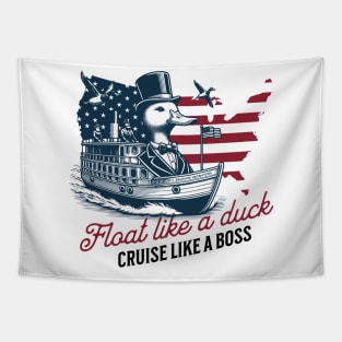 Duck cruise boat Vacation Family Matching Beach Retro Funny Tapestry