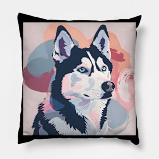 Retro Siberian Husky: Pastel Pup Revival Pillow