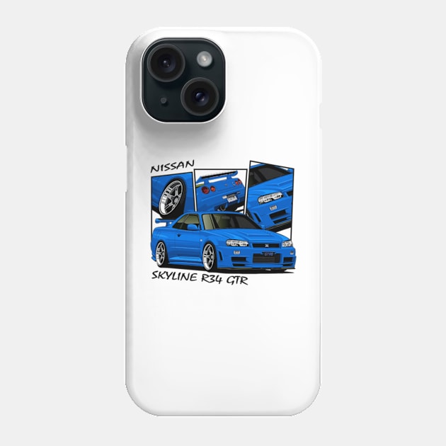 Nissan Skyline GTR R34, JDM Car Phone Case by T-JD