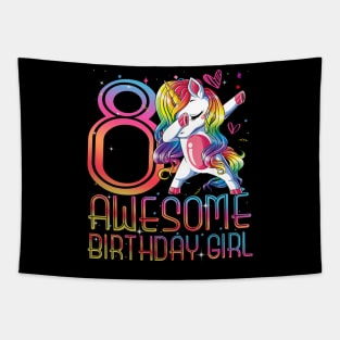 8th Birthday Girl 8 Years Old Awesome Unicorn Dabbing Bday Tapestry