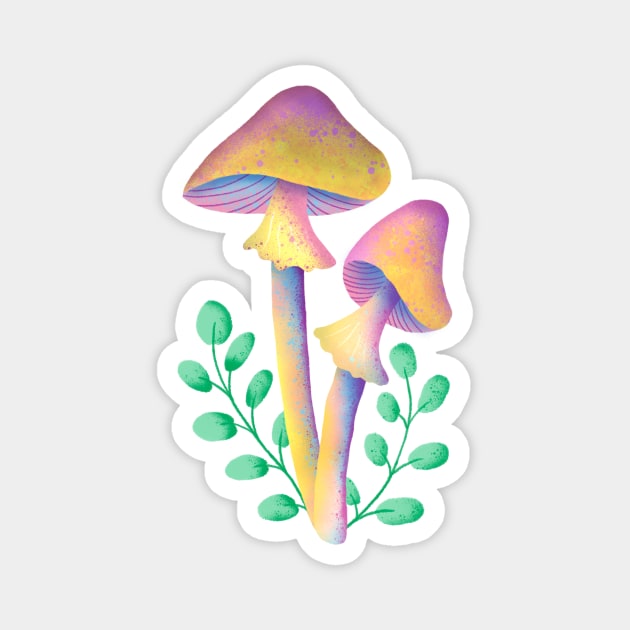 Magic Mushroom with leaves Magnet by Lidiebug