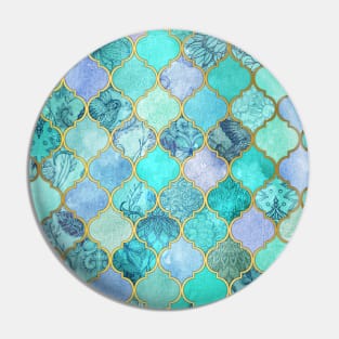 Cool Jade & Icy Mint Decorative Moroccan Tile Pattern Pin