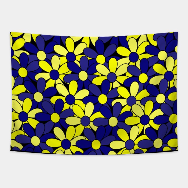 Down Syndrome Blue and Yellow Flower Pattern Tapestry by A Down Syndrome Life