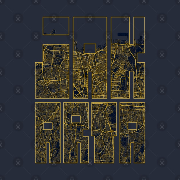 Jakarta, Indonesia City Map Typography - Gold Art Deco by deMAP Studio