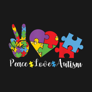 Peace Love Autism Puzzle April We Wear Blue For Autism T-Shirt