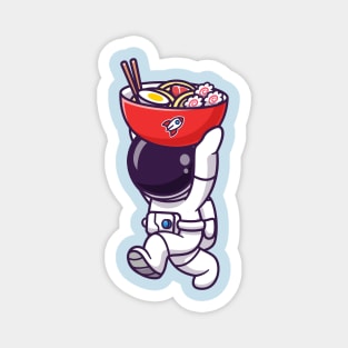 Cute Astronaut Bring Ramen Bowl Cartoon Magnet