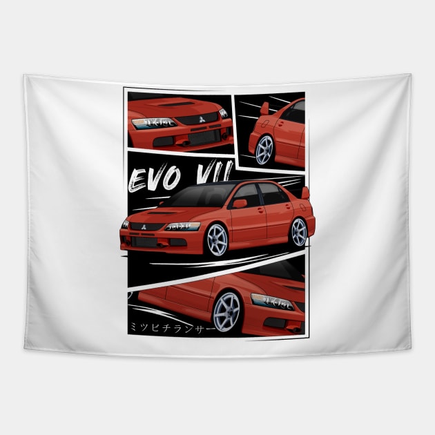 Red Mitsubishi Lancer Evolution VII, EVO 7, Evo VII Tapestry by T-JD