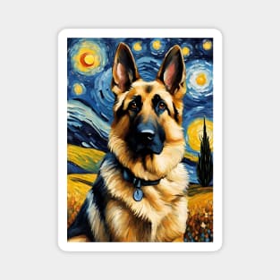 German Shepherd Dog Breed in a Van Gogh Starry Night Art Style Magnet