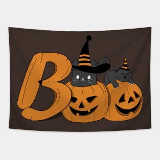 Halloween Cats And Pumpkins Boo Tapestry