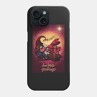 Cute Christmas greeting card with hippie gnome playing music on the piano Phone Case