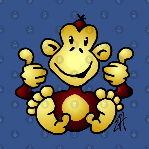 Monkey with  four thumbs up by Cardvibes