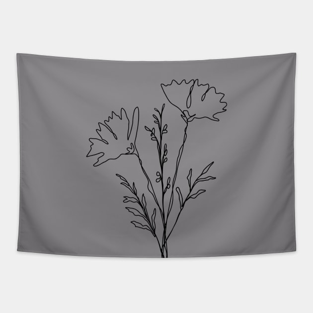 Wildflower Botanical Line Art | Elegant Floral Leaf Design Tapestry by RachelFCreative