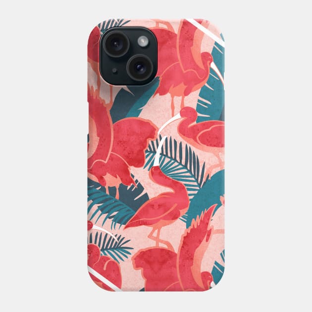 Luxurious Scarlet Ibis // pink background teal vegetation metal rose and red guará large birds Phone Case by SelmaCardoso