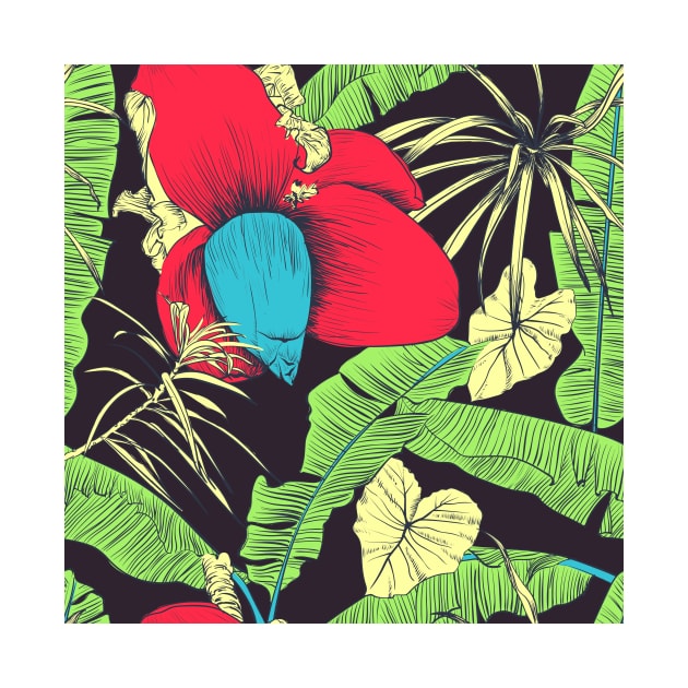 Seamless tropical pattern with banana palms by Olga Berlet