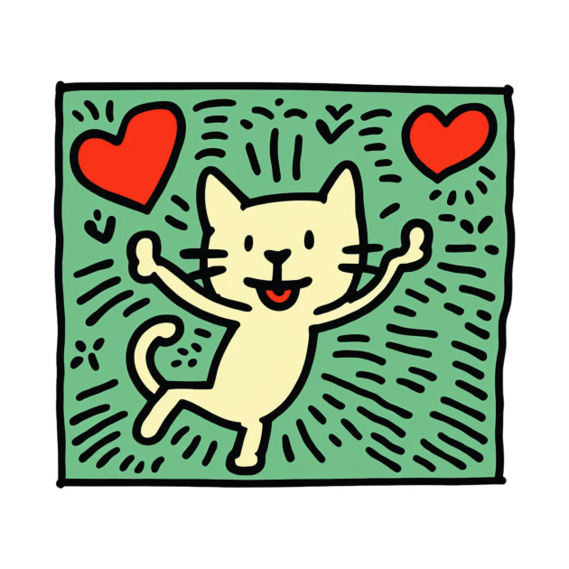 Funny Keith Haring, cat lover by Art ucef