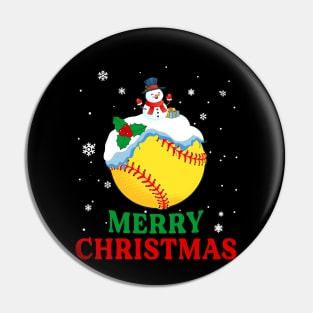 Merry Christmas Softball Xmas Gift Pin