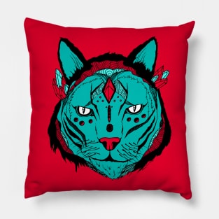 Turqred Mystical Tribal Cat Pillow