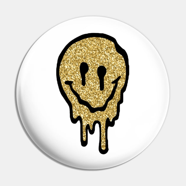 Gold Glitter Drippy Smiley Face Pin by lolsammy910