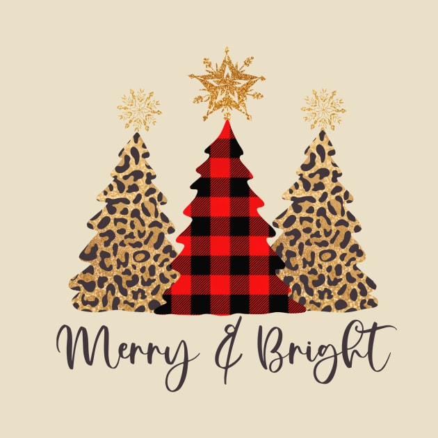 Merry and Bright Christmas Trees - Leopard Print and Buffalo Check by Skeedabble