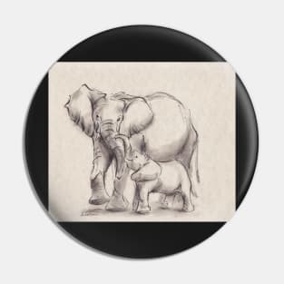 Unconditional Love - Mama & baby elephant ink wash painting Pin