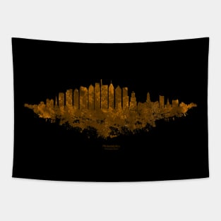 Philadelphia City Skyline - Watercolor Orange, Brown Tapestry