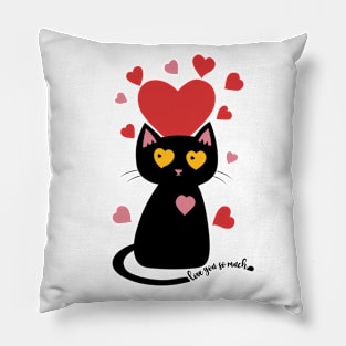 Black Cat with Hearts love you so much Pillow