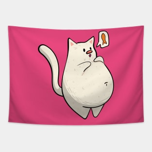 White Chonky Cat Design Tapestry