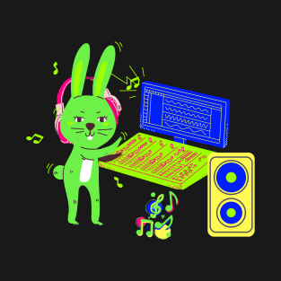 Deejaying Jade Rabbit, Headphones and speaker box, Funky Cool T-Shirt