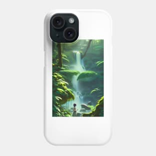 Beautiful Girl Chilling in Waterfalls in a Forest Phone Case