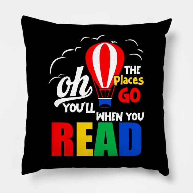 Oh The Places You’ll Go When You Read - Hot Air Balloon Pillow by maddude