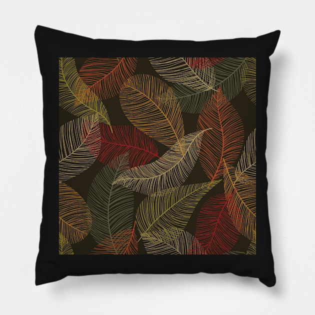 Abstract fall leaves drawing. Leaf skeleton print. Autumn foliage illustration Pillow by likapix