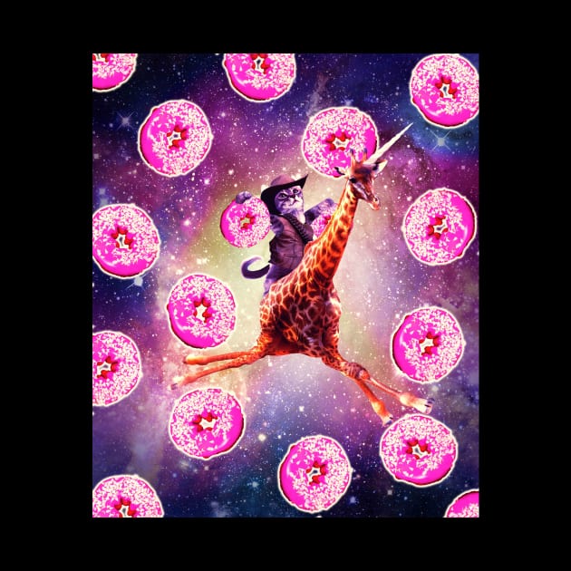 Cowboy Space Cat On Giraffe Unicorn - Donut by Random Galaxy